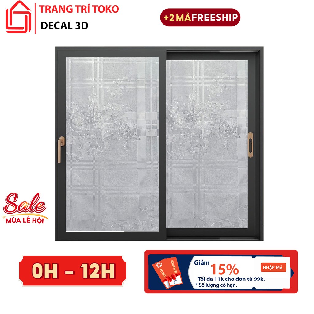 Bán từ 0.5m | Decal 3D dán phòng tắm, văn phòng khổ 90cm ,đề can dán kính nhà bếp, che nắng hoạ tiết hoa hồng trắng