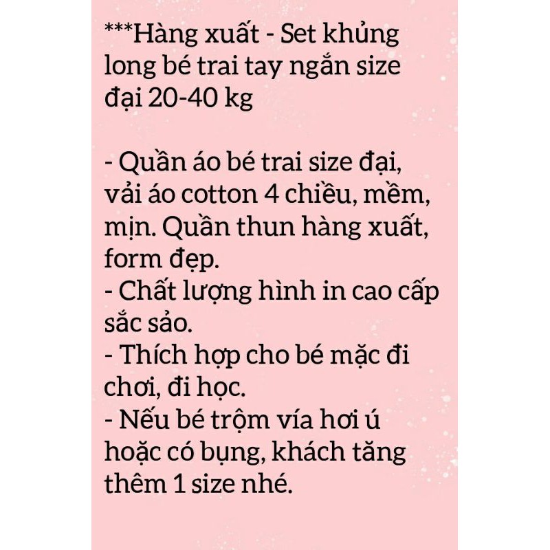 HÀNG XUẤT XỊN (25kg - 50kg)  BBCX1 Bộ Bé Trai - Set Đồ Bộ Cho Bé Size Đại Chất Cotton Xuất Khẩu