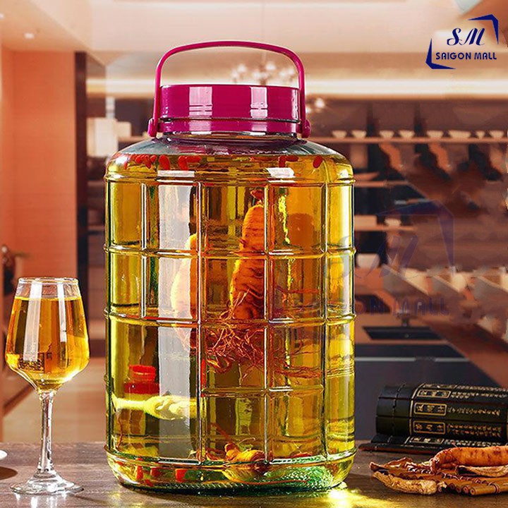 Bình Ngâm Rượu Thủy Tinh Quai Xách 20 Lít có van hoặc không van