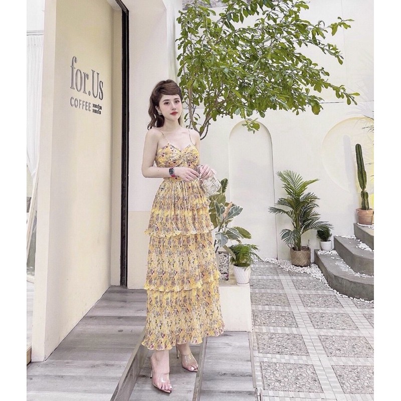 Váy hoa hai dây dập ly