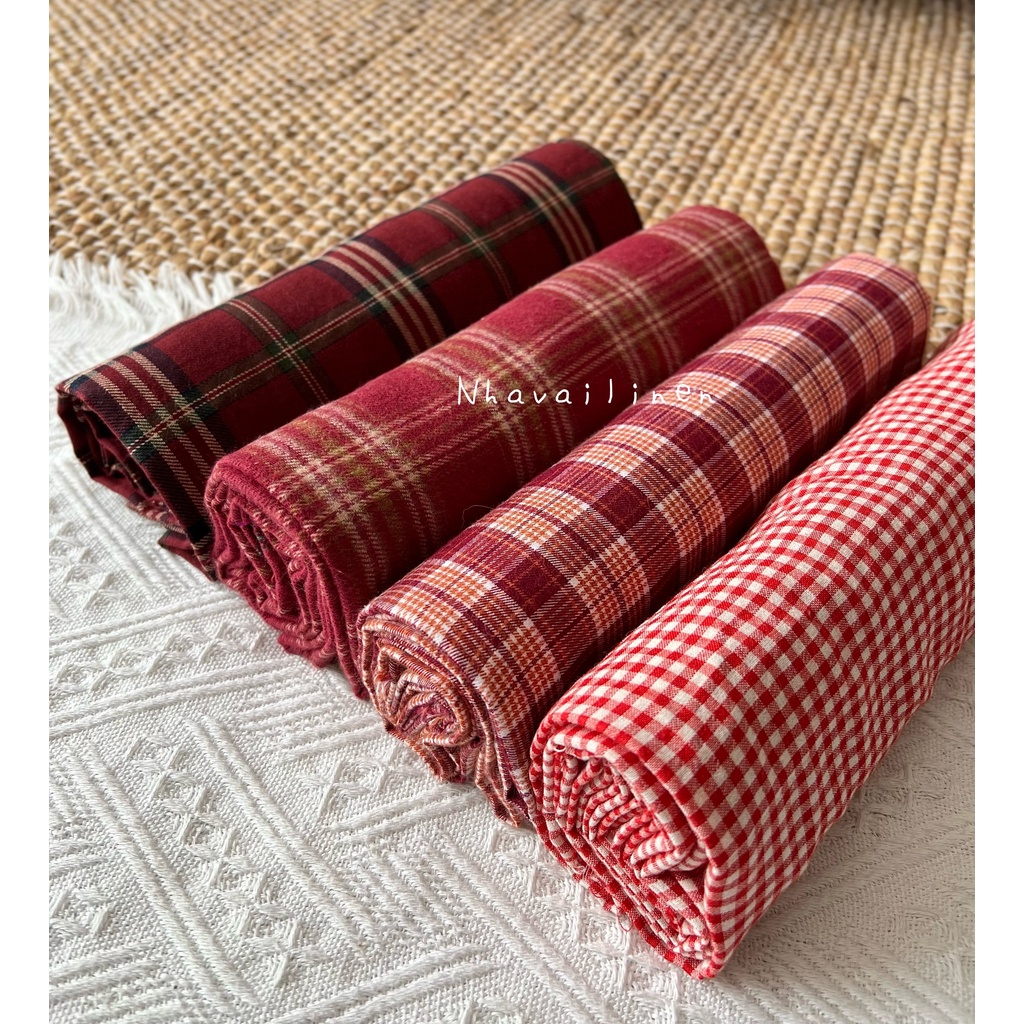 Vải Cotton Nhà Vải Linen Họa Tiết Caro Đỏ Mềm Êm Đẹp Dễ Ứng Dụng May Mặc Phong Cách Thời Trang