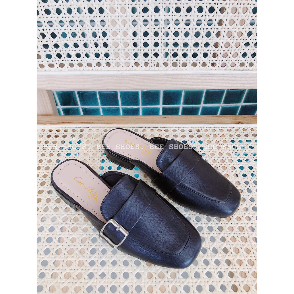 BEESHOES - GIÀY SỤC MŨI TRÒN CAO 2 PHÂN - GIÀY SỤC 2 PHÂN CHẤT DA MÈM ĐI SIÊU EM  SẴN MÀU ĐEN - KEM 2008088