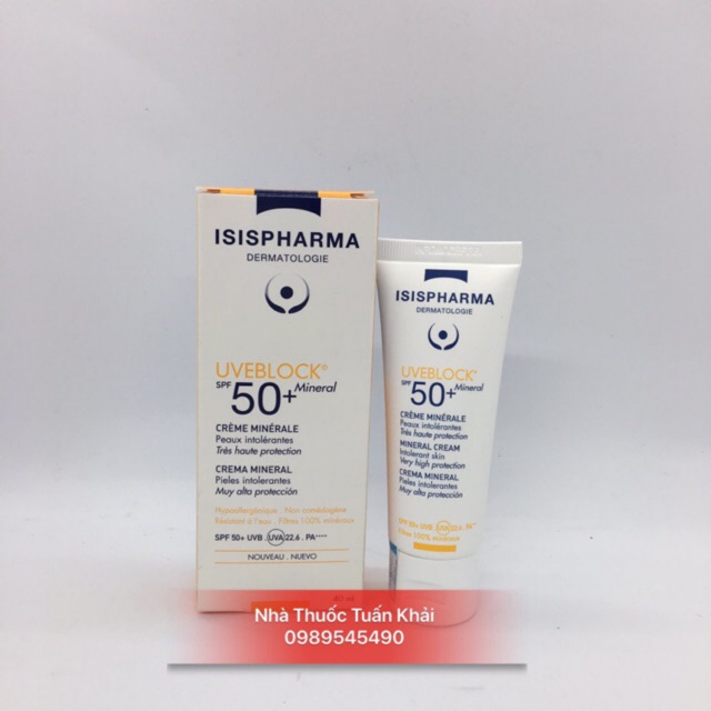 Isis pharma Uveblock SPF50 - kem chống nắng dành cho da nhậy cảm -da kích ứng- Bot 50ml