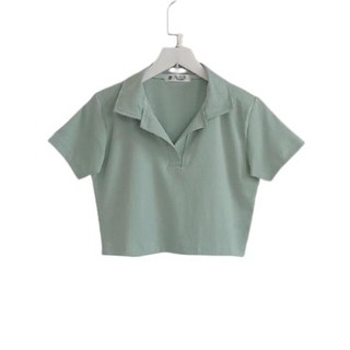 Hàng Áo croptop cổ bẻ nữ- Áo thun croptop polo basic tay ngắn có cổ trơn dáng ôm ulzzang siÊu xinh ྇ đẹp