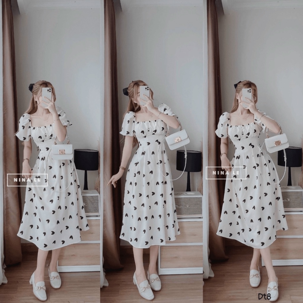 (Free Ship) Đầm Lụa Trái Tim Có Nơ Sau Lưng Siêu Dễ Thương UP Valetina Shop