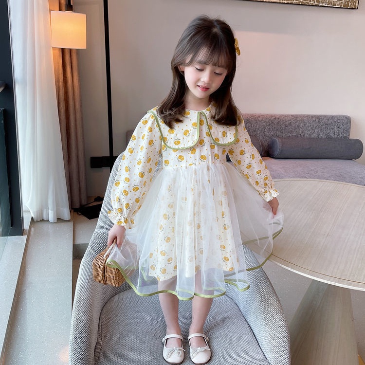 Đầm Công Chúa Tay Dài Cổ Búp Bê Thời Trang Mùa Thu 2022 Mới Cho Bé Gái