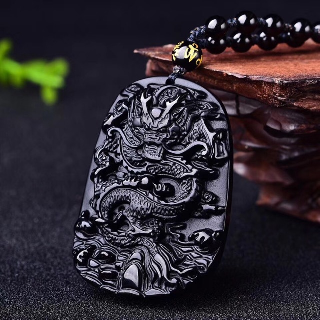 Mặt dây chuyền rồng đá núi lửa obsidian