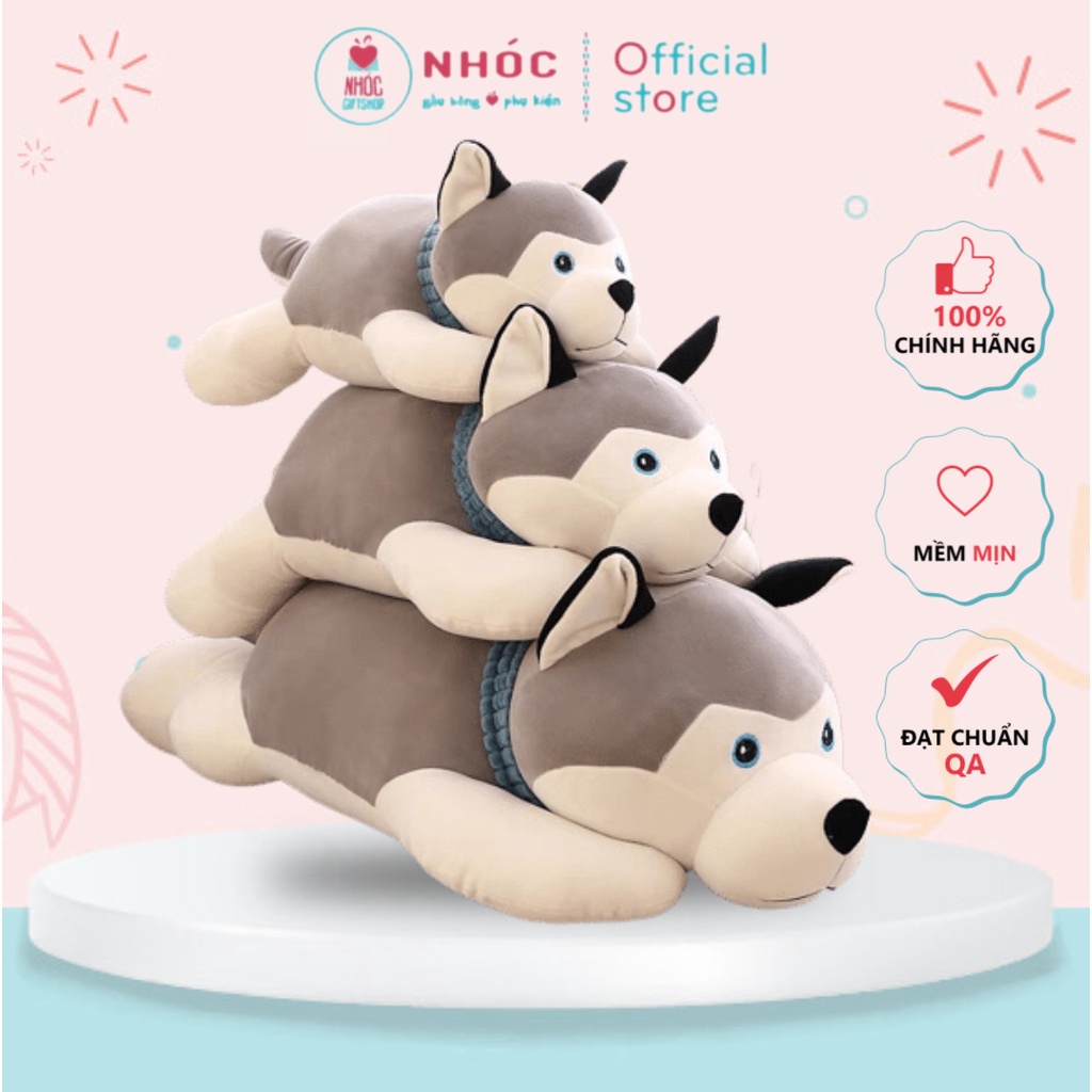 Thú Bông Chó Husky Dáng Nằm Lưng Thêu Lông Mịn TC - NHÓC