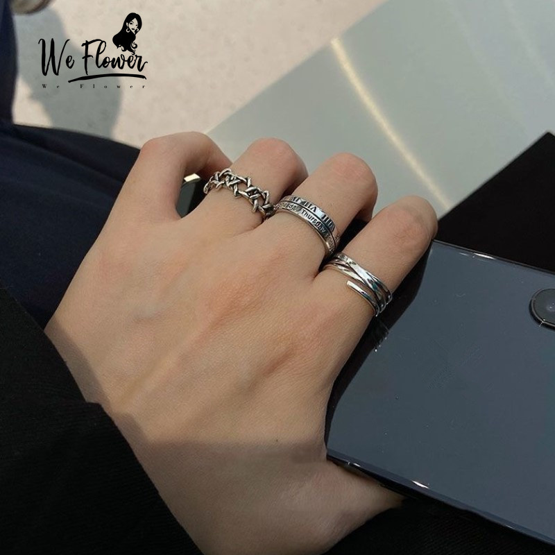 Set 3 nhẫn đeo ngón tay WE FLOWER mạ bạc chữ số La Mã tối giản phong cách cổ điển thời trang dành cho cả nam và nữ