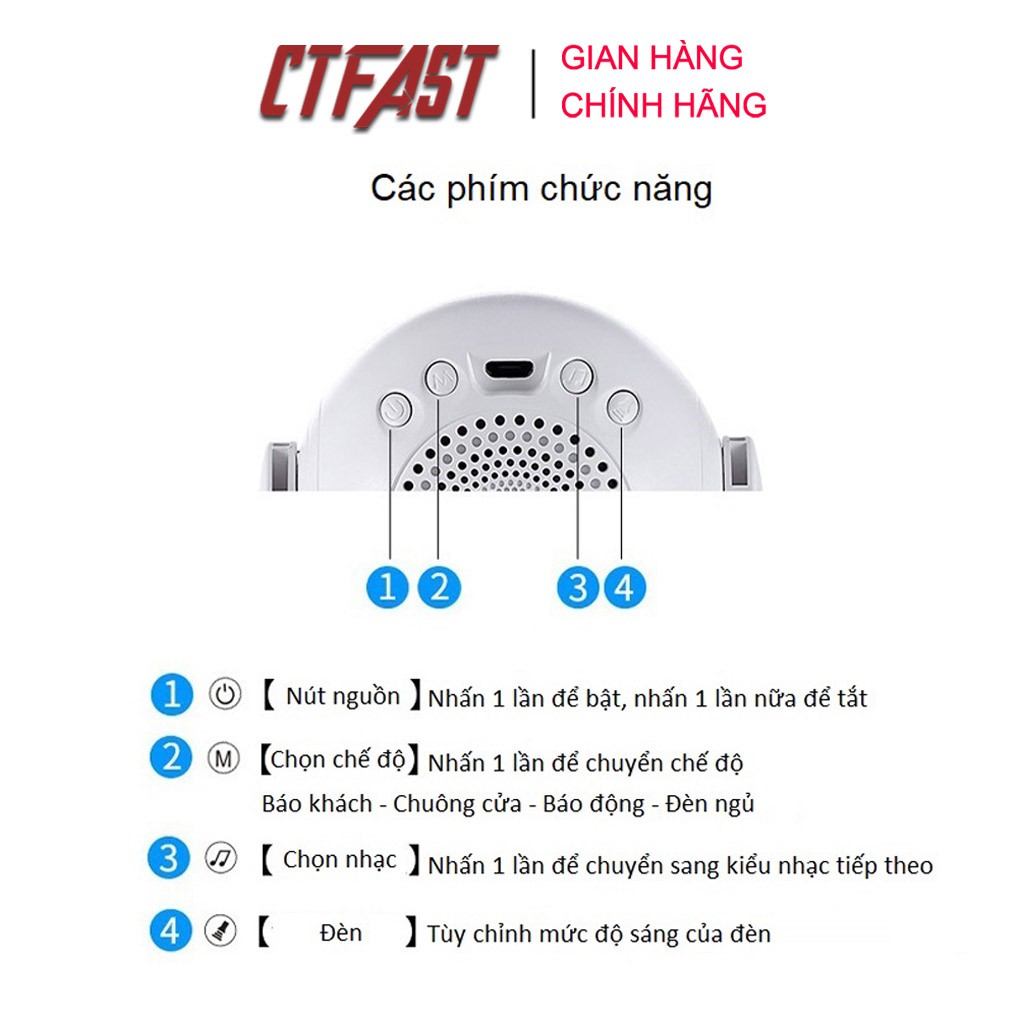 Chuông báo khách cửa hàng, báo động chống trộm CTFAST 01 cảm biến hồng ngoại,remote từ xa - Tự tạo nhạc chuông riêng