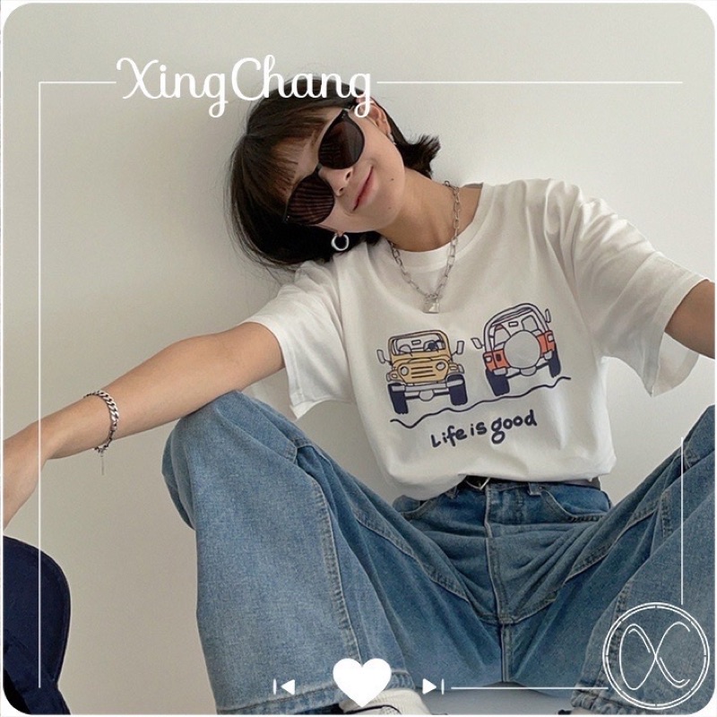 Áo thun phông PINK tay lỡ form rộng LIFE IS GOOD Unisex