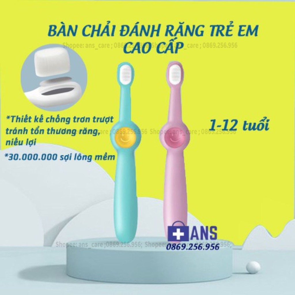 Bàn chải đánh răng trẻ em cao cấp cho bé 1-2-3-4-5-6-7-8-9-10-11-12 tuổi lông mềm, chống trơn trượt cho bé