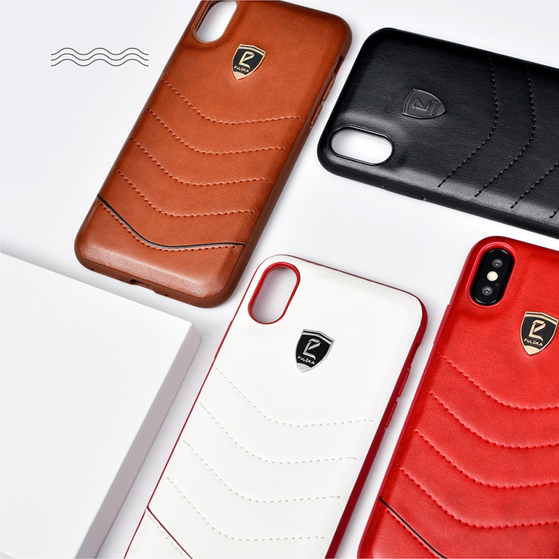 PULOKA IPhone Xs Max Trường Hợp Da Sóng Phong Cách X / XX / Xr Trường Hợp Porsche Logo Cứng Bìa Vỏ Bọc Hợp
