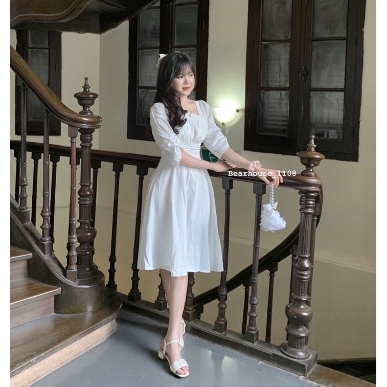 🌷 ĐẦM - VÁY TRẮNG KỶ YẾU CỔ V TRƠN * CHERRY *