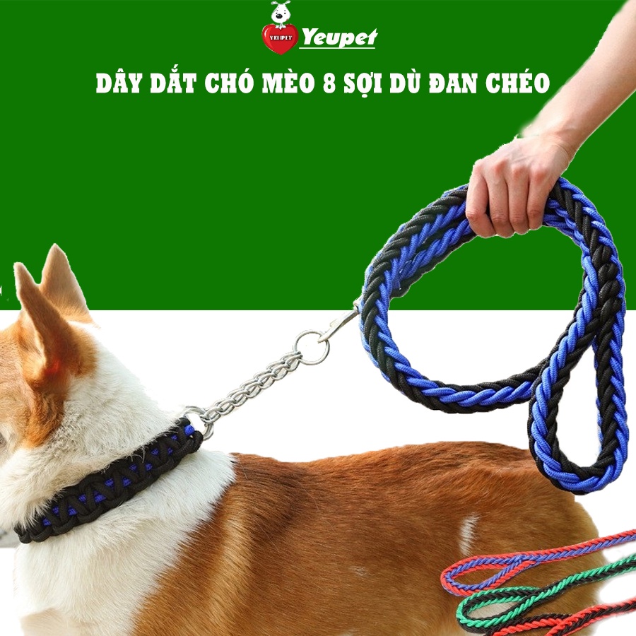 Dây dắt cho lớn, Dây dắt chó to đi dạo Bọc dù 8 sợi vặn thừng chắc khỏe full size, full màu