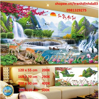 Tranh đính đá phong cảnh Sơn thủy hữu tình - Lưu thủy sinh tài - Thiên nhiên hùng vỹ  y8075, y8076, y8077, y8078 , df492