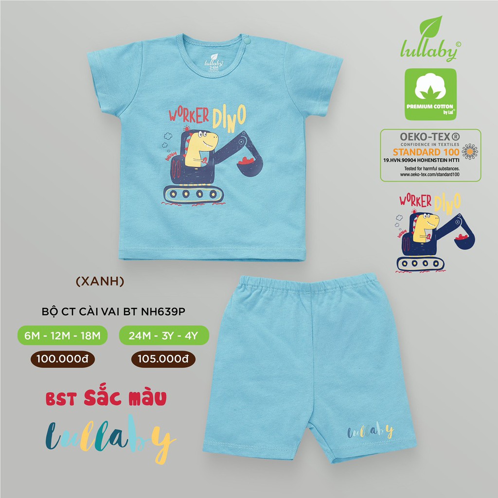 Bộ cộc tay Lullaby cotton cao cấp mềm thoáng mát thấm hút tốt in hình đáng yêu cho bé trai Nh639P NH301M