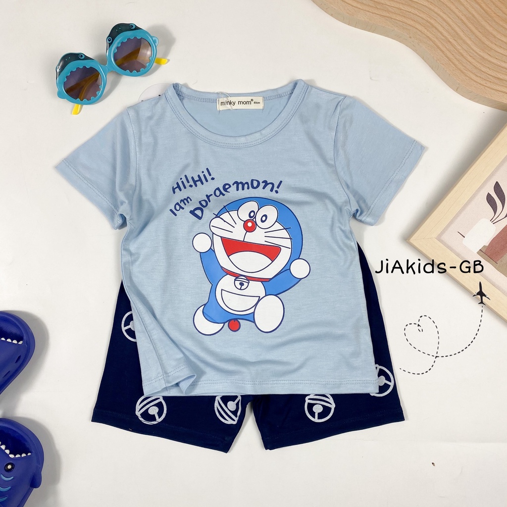 Bộ Cộc Tay THUN LẠNH MINKY MOM In Hình Nhân Vật Hoạt Hình Phối Quần Cho Bé TN-IN95