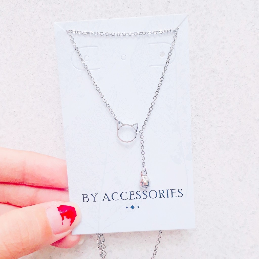 Dây chuyền titan mèo xinh phối chuông không gỉ