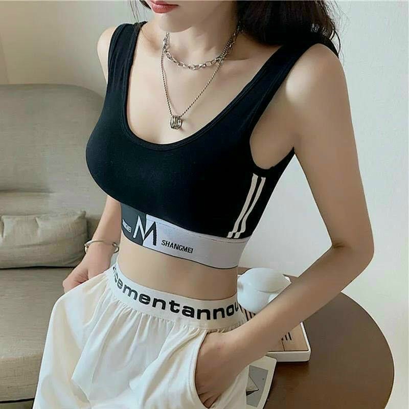 Áo tập crop top phối sọc tập gym thoải mái - Áo Bra Thun Dệt Shangmei