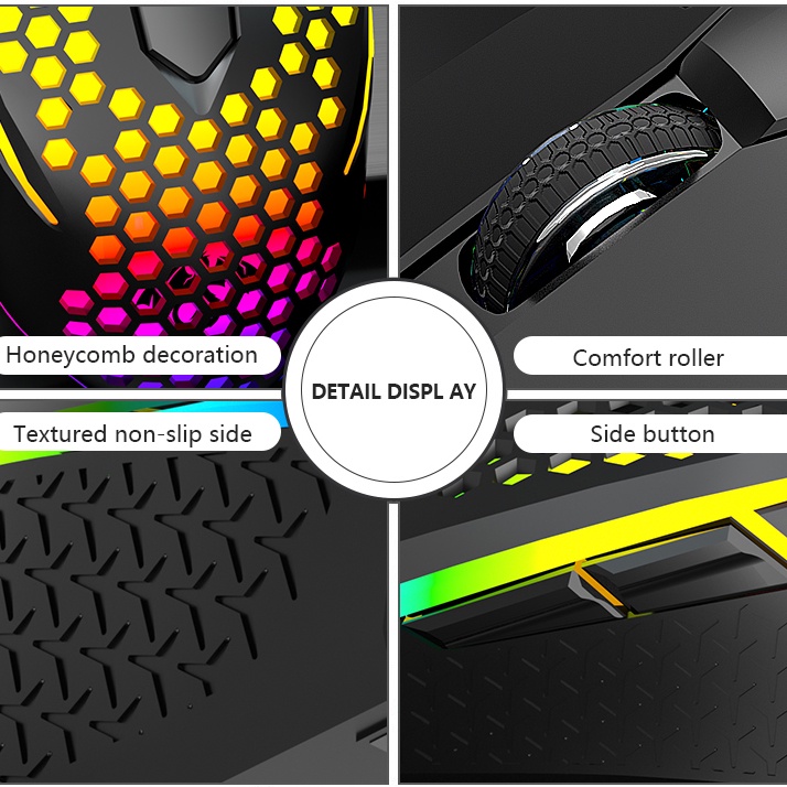 Chuột máy tính có dây LEAVEN S50 7200 DPI LED RGB Độ Chính Xác Cao Giảm Tiếng Ồn tắt âm silent chuột gaming