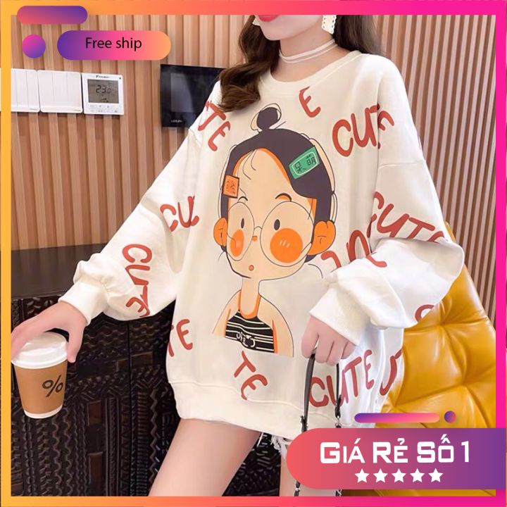 Áo Sweater Nỉ Trắng 🦋 FREE SHIP 🦋 Hình Cô Bé CUTE  Áo Thun Nỉ Da Cá Dài Tay In Hình 3D Kiểu Dáng Rộng Mặc Cực Yêu | BigBuy360 - bigbuy360.vn