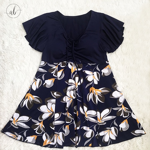 Bộ đồ bơi nữ trung niên, bikini 1 mảnh kín đáo, quần đùi, dáng váy giấu bụng hiệu quả, big size (45-65kg)