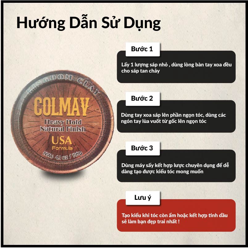 Sáp vuốt tóc nam Colmav Kingdom Clay giữ nếp siêu cao cấp Rapuchel Store C01