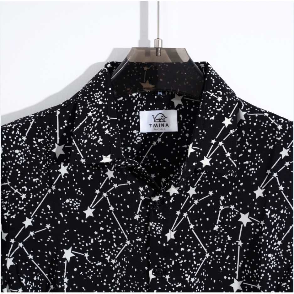 Áo sơ mi nam dài tay họa tiết chòm sao chất lụa mềm mại chống nhăn