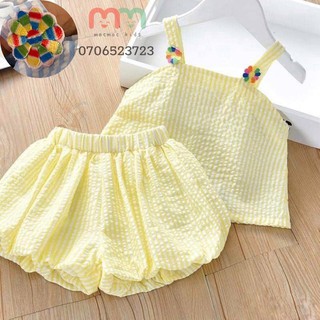 Đồ bộ 2 dây bé gái dễ thương dáng bí ngô xinh xắn mềm nhẹ, thấm hút tốt cho bé 10kg đến 24kg