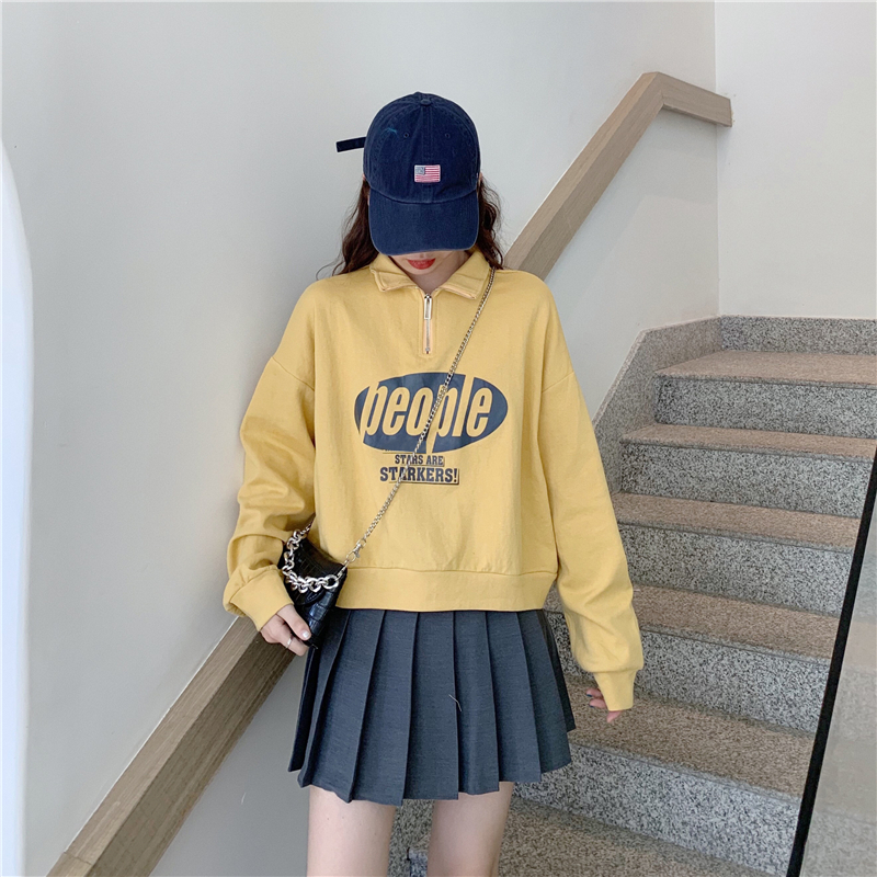 Áo Sweater Dài Tay Dáng Rộng Phối Khóa Kéo Trẻ Trung Thời Trang Cho Nữ