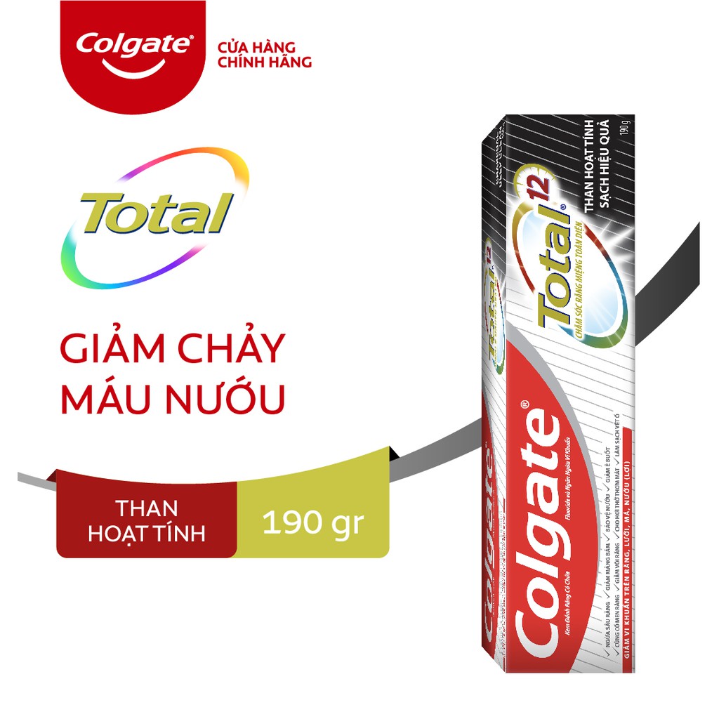 Kem đánh răng Colgate Total than hoạt tính bảo vệ toàn diện 190g/hộp