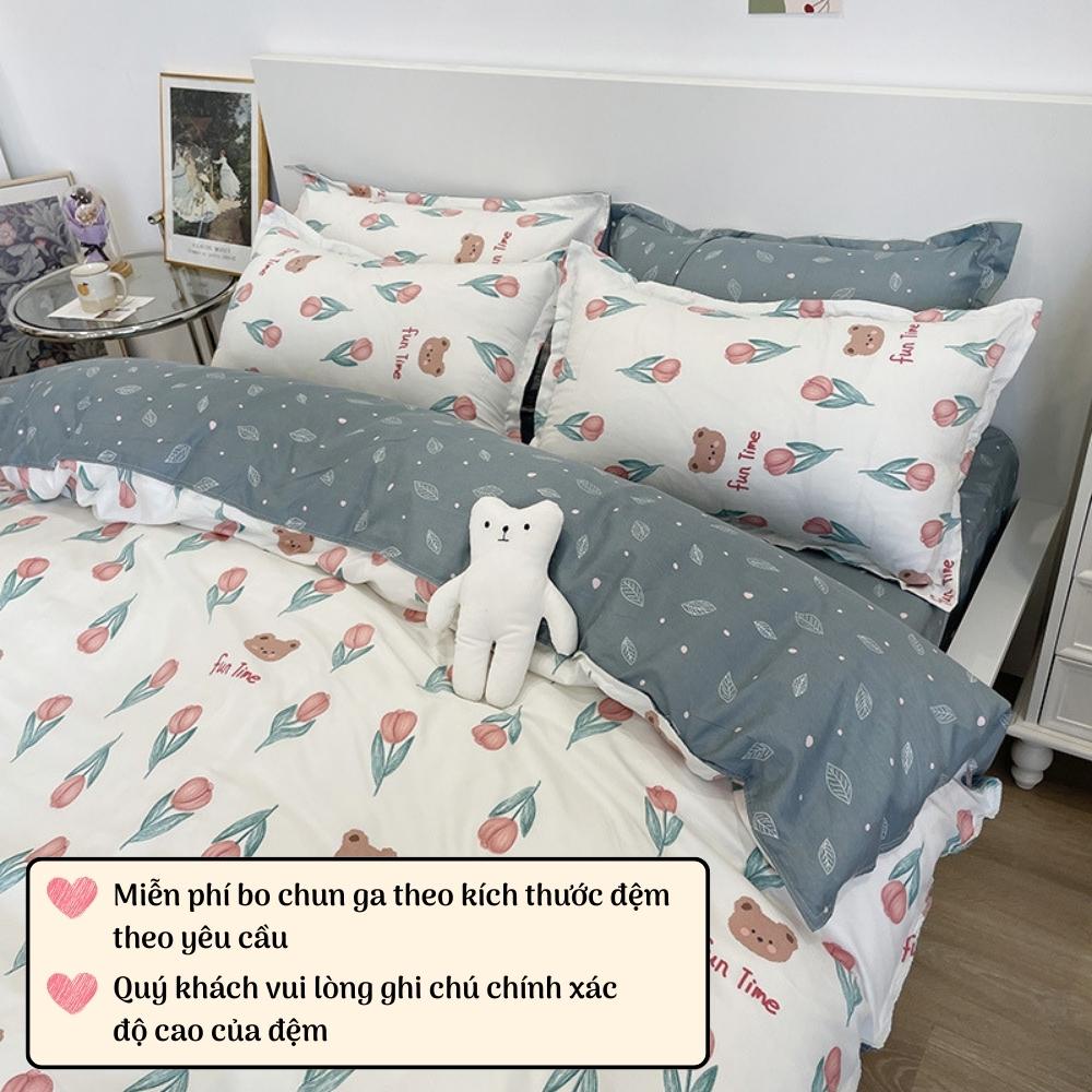 Bộ 4 món chăn ga gối nệm poly cotton drap giường bo chun phong cách hàn quốc vintage - Otama Bedding