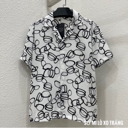 Áo sơ mi tay ngắn hoạ tiết vải lụa mango áo cuban shirt ngắn tay cổ vest mùa hè