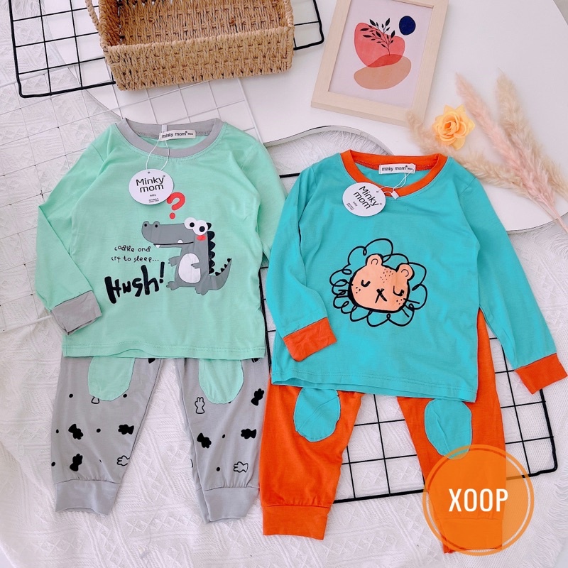 XẢ ! BỘ DÀI THUN LẠNH IN HOẠ TIẾT VÁ GỐI TRÒN CHO BÉ(8-19kg)