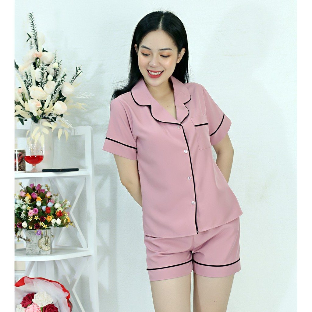 Bộ đồ bộ Pijama màu HỒNG tay ngắn quần ngắn lụa Pháp - Thoải Mái Nhẹ Nhàng