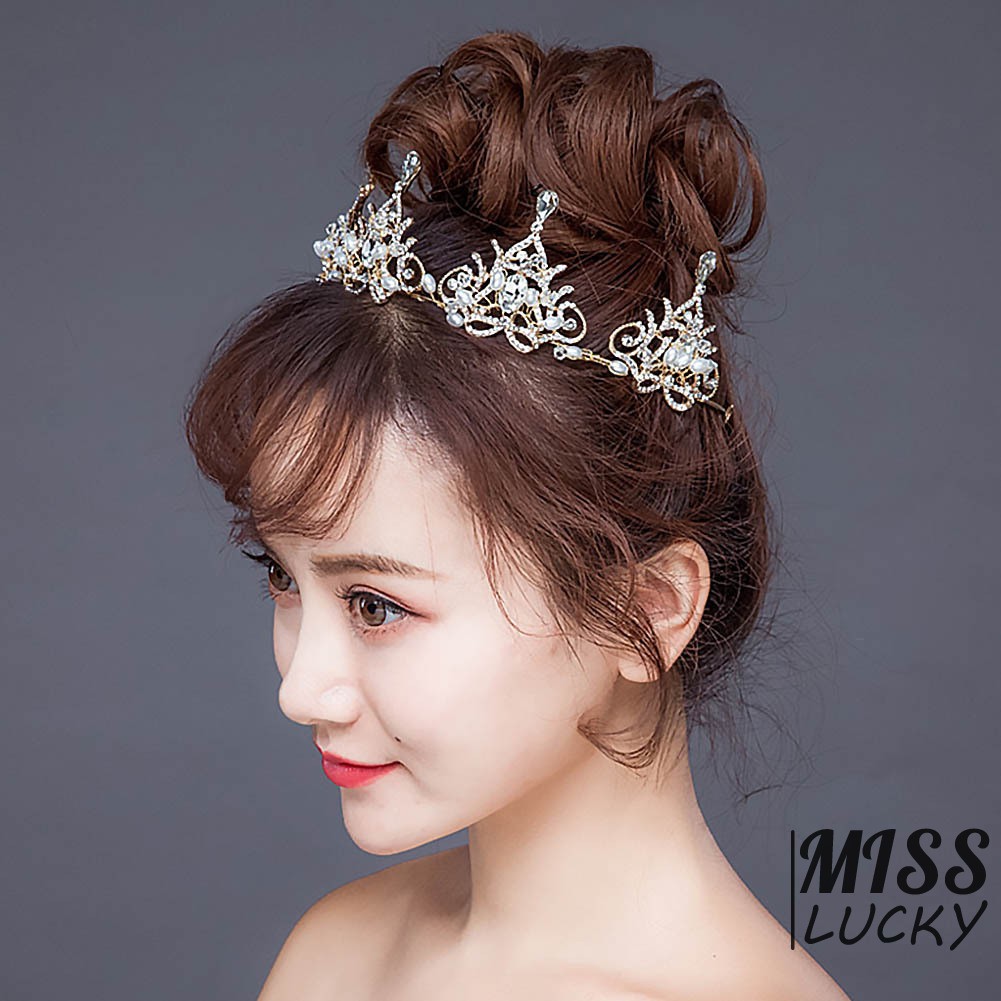 Vương miện cô dâu đính đá và ngọc trai sang trọng