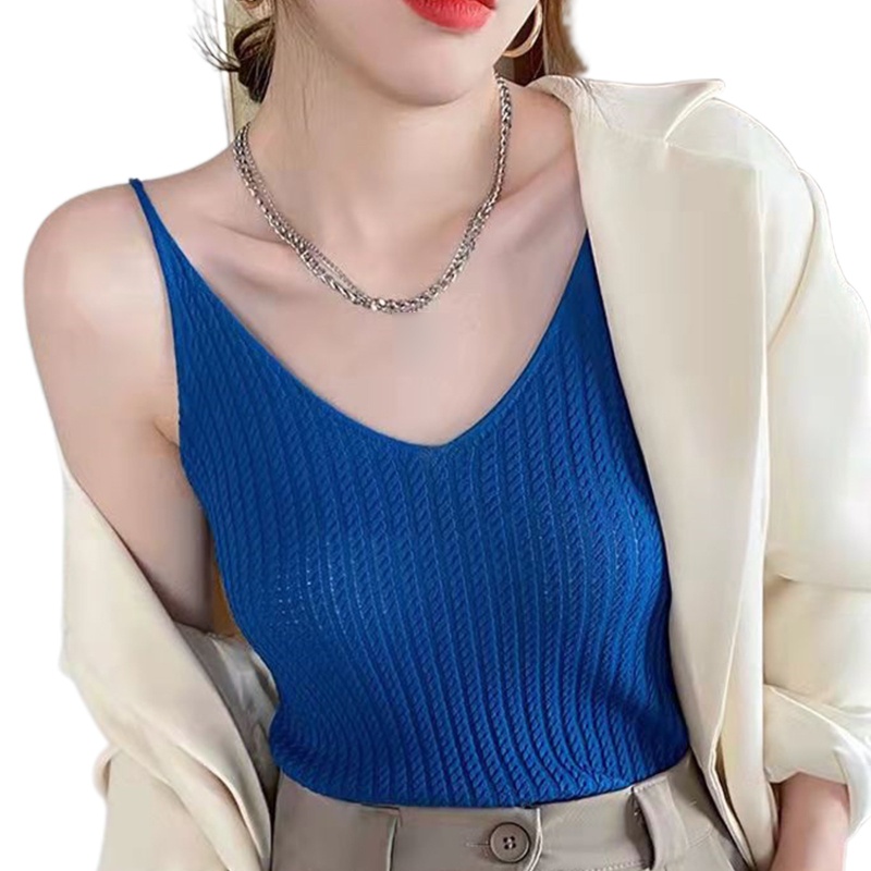 Áo Croptop Dệt Kim Hai Dây Cổ Chữ V Màu Trơn Dáng Ôm Thời Trang Mùa Hè Quyến Rũ Cho Nữ