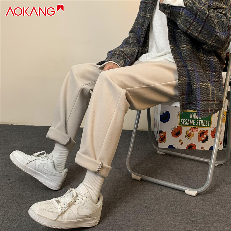 Quần dài AOKANG ống đứng dáng rộng màu sắc đơn giản thời trang thu đông kiểu Hàn Quốc cho nam