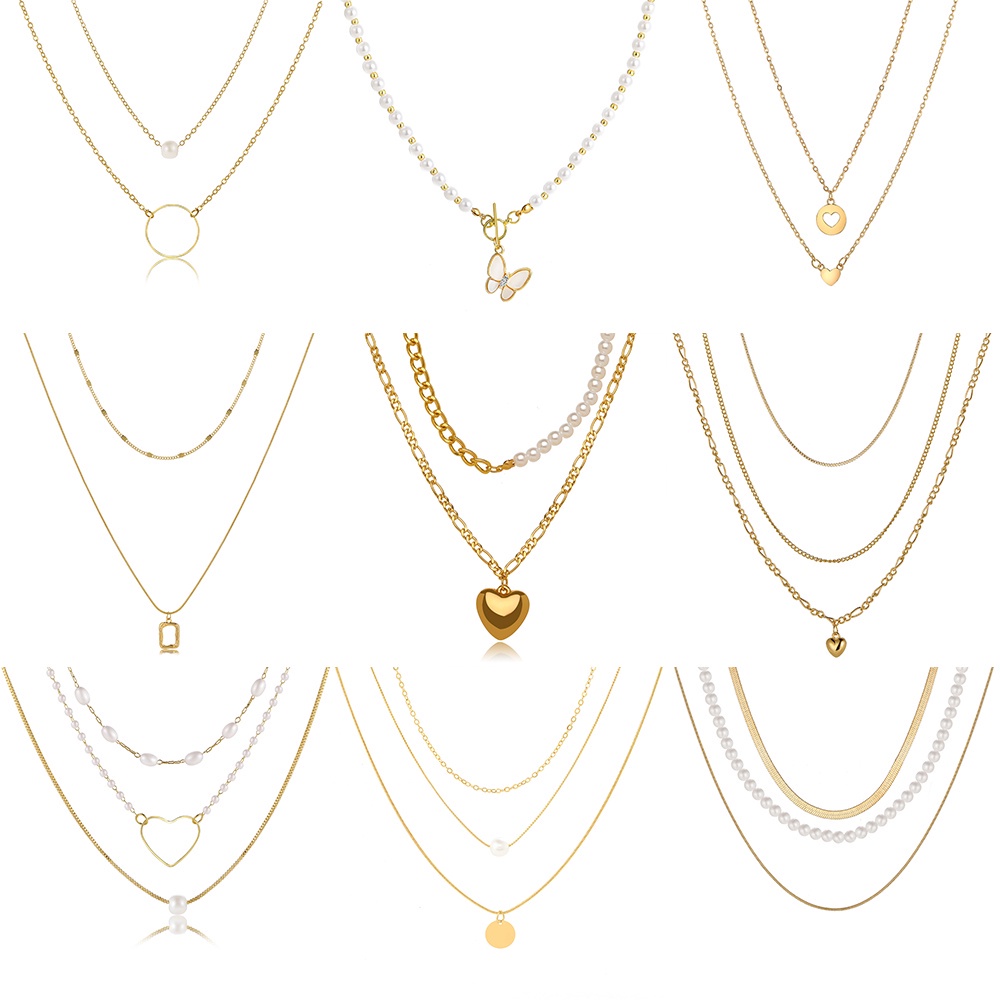 Vòng cổ Nhiều Lớp Màu Vàng/Bạc Mặt Ổ Khóa &amp; Trái Tim Phong Cách Retro Thời Trang ​Trang Sức Phụ Nữ