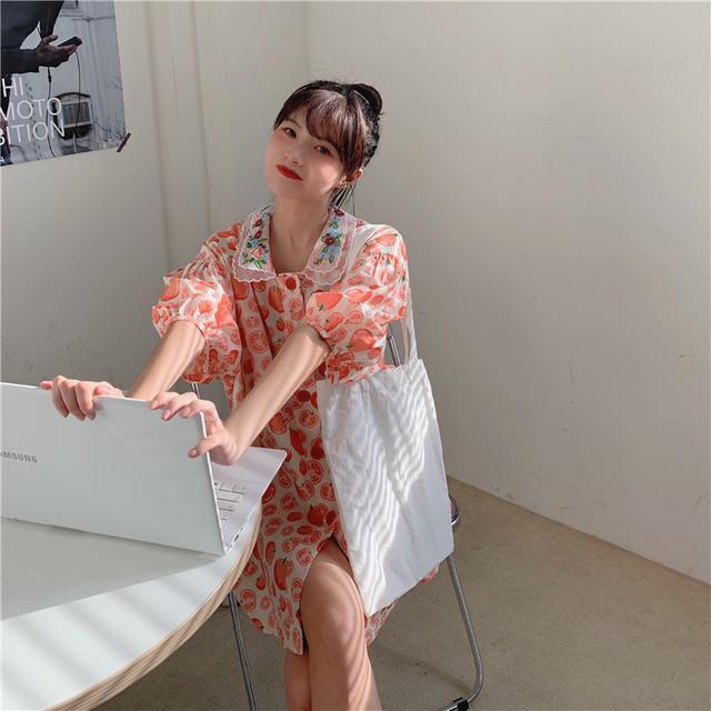 Áo sơ mi cổ búp bê tay phồng thêu họa tiết thời trang đáng yêu