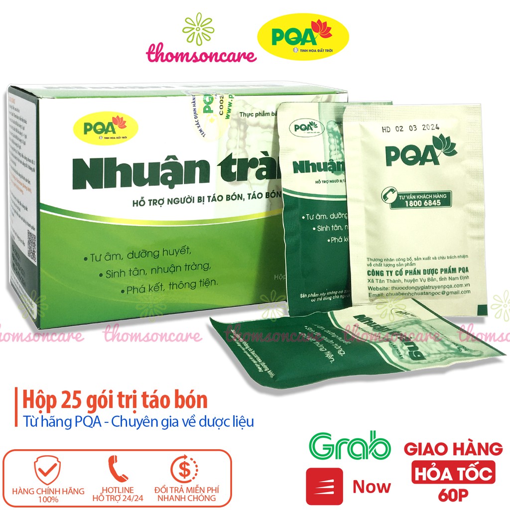 Nhuận tràng PQA - hỗ trợ giảm táo bón, trĩ dùng được cho người tiểu đường, chất xơ - Hộp 25 gói hòa tan