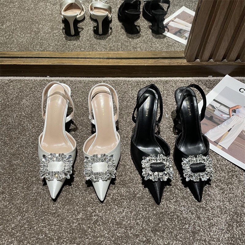 Giày cao gót nữ mũi nhọn đính đá 7 phân lấp lánh Womenstyle, giày hậu cao gót chất liệu da quai sau co dãn chuẩn size