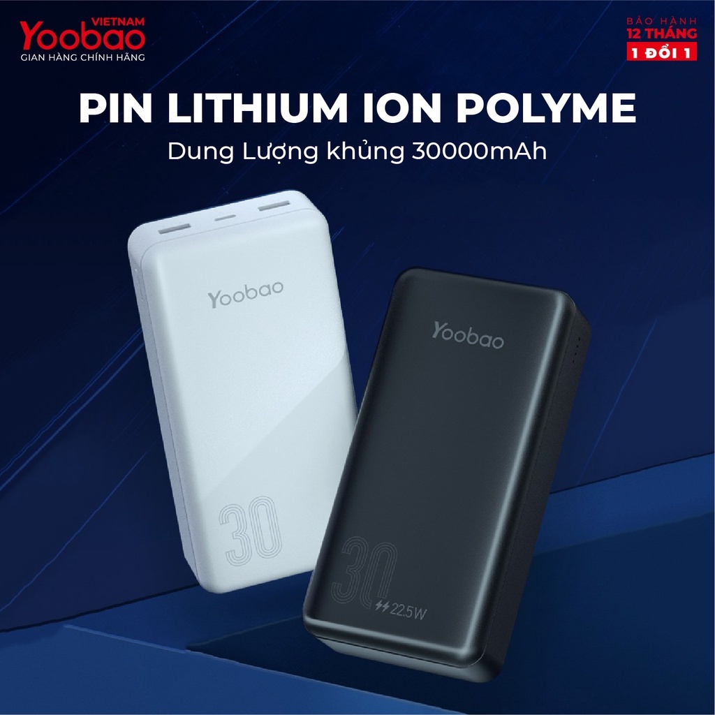 Pin Sạc Dự Phòng Yoobao D30Q Dung Lượng khủng 30000mAh, Sạc Nhanh 22.5W Phù Hợp Với Máy Tính Bảng, Điện Thoại