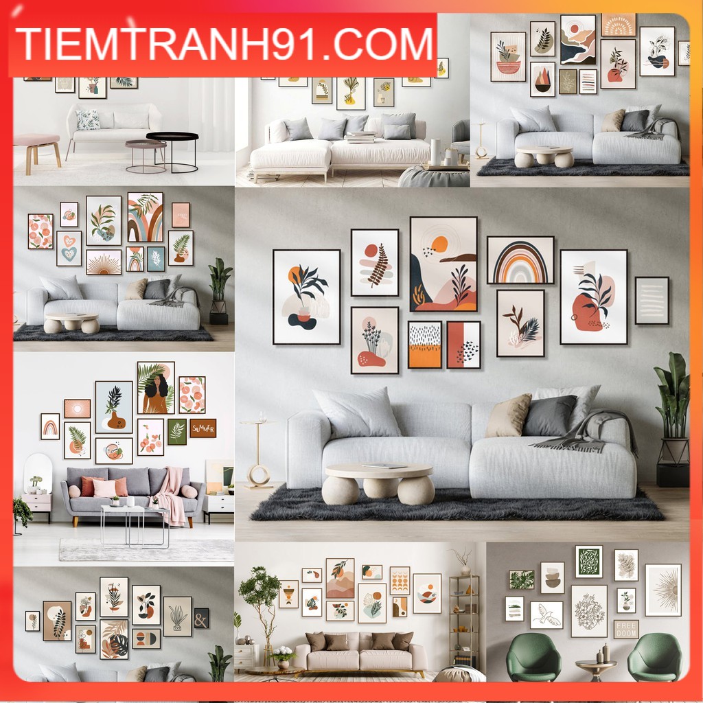 SET 10 TRANH TREO TƯỜNG PHÒNG KHÁCH - 🔥TIỆM TRANH 91🔥 - TRANH CANVAS Bắc Âu, tranh trang trí decor, tặng kèm đinh treo