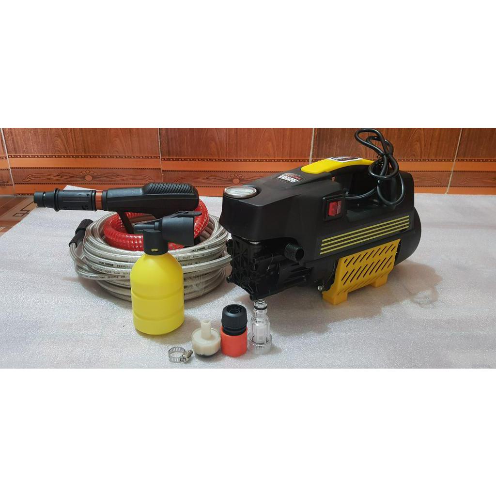 MÁY XỊT RỬA XE MINI GIA ĐÌNH 1800W TỰ HÚT NƯỚC, TỰ NGẮT, MÔ TƠ TỪ , TẶNG BÌNH XÀ PHÒNG