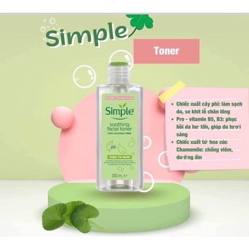 Nước hoa hồng Simple Kind To Skin Soothing Facial Toner 200ml