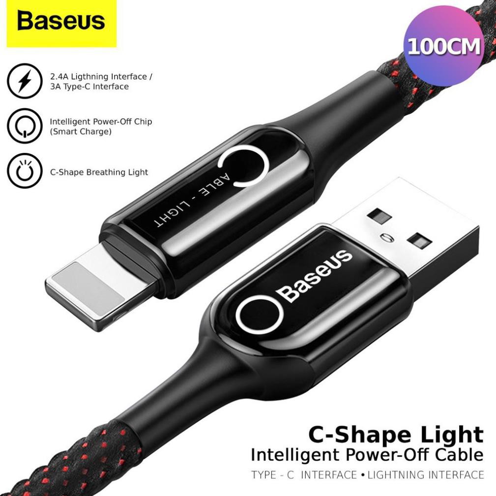 Dây Sạc IPHONE Dây Sạc TỰ NGẮT THÔNG MINH Khi Sạc Đầy Pin Baseus C-Shaped Light - Bảo Hành Chính Hãng 12T