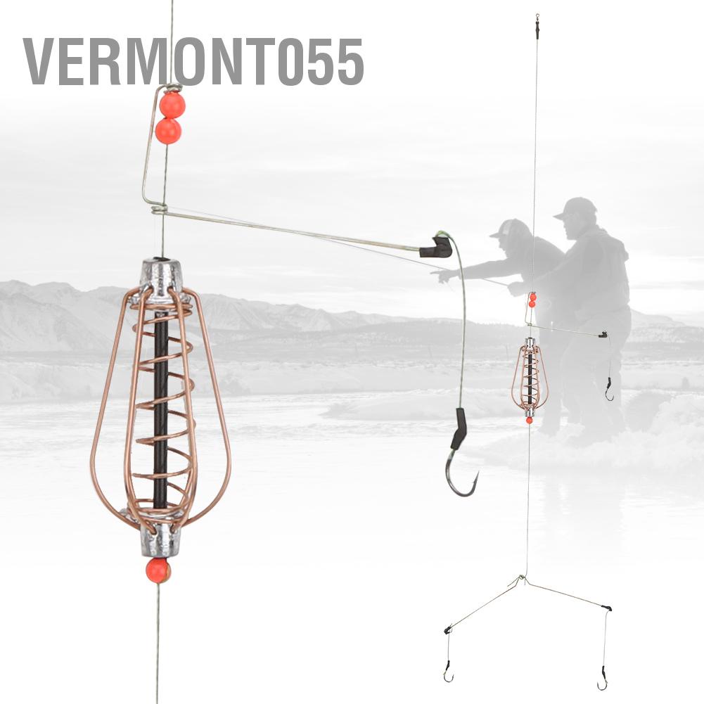 Vermont055 4PCS Fishing Bait Cage Lure Trap Basket Feeder Holder with Hooks Fish Tackle Accessories