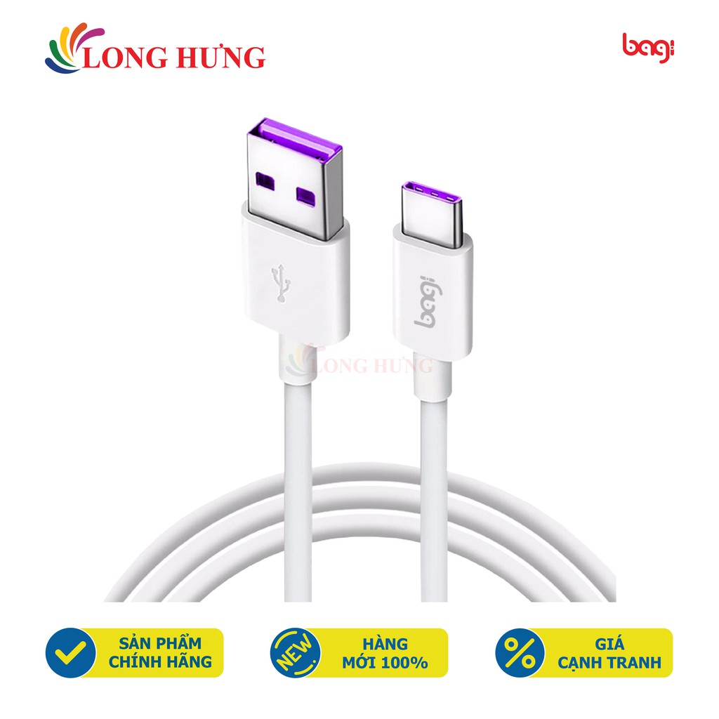 Cáp USB Type-C Bagi 45W 5A TC100-5A - Hàng chính hãng - Cổng Type-C tiện dụng Truyền tải dòng điện 45W Dòng điện ổn định